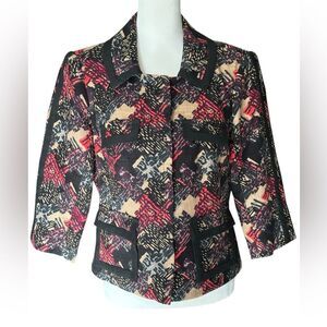Trina Turk Crop Blazer Jacket Black Red Sz 10